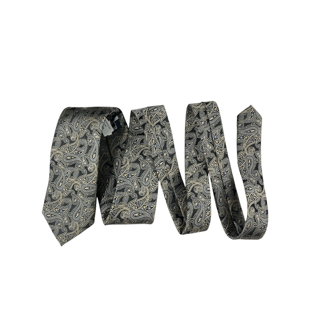 Platinum Designs Men's Necktie 3 1/4" x 58" Designer Black Gold Paisley Handmade - Picture 7 of 11